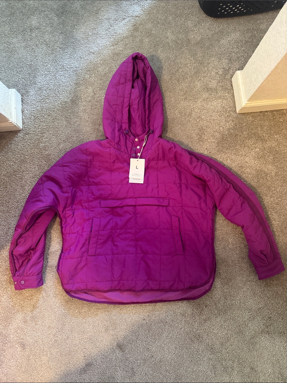 Quilted Hooded Puffer Jacket in Purple
